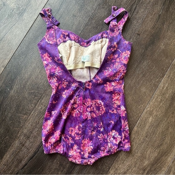 Vintage Sea Lure women’s swimsuit size small 14 purple  floral VTG play suit - Picture 5 of 14